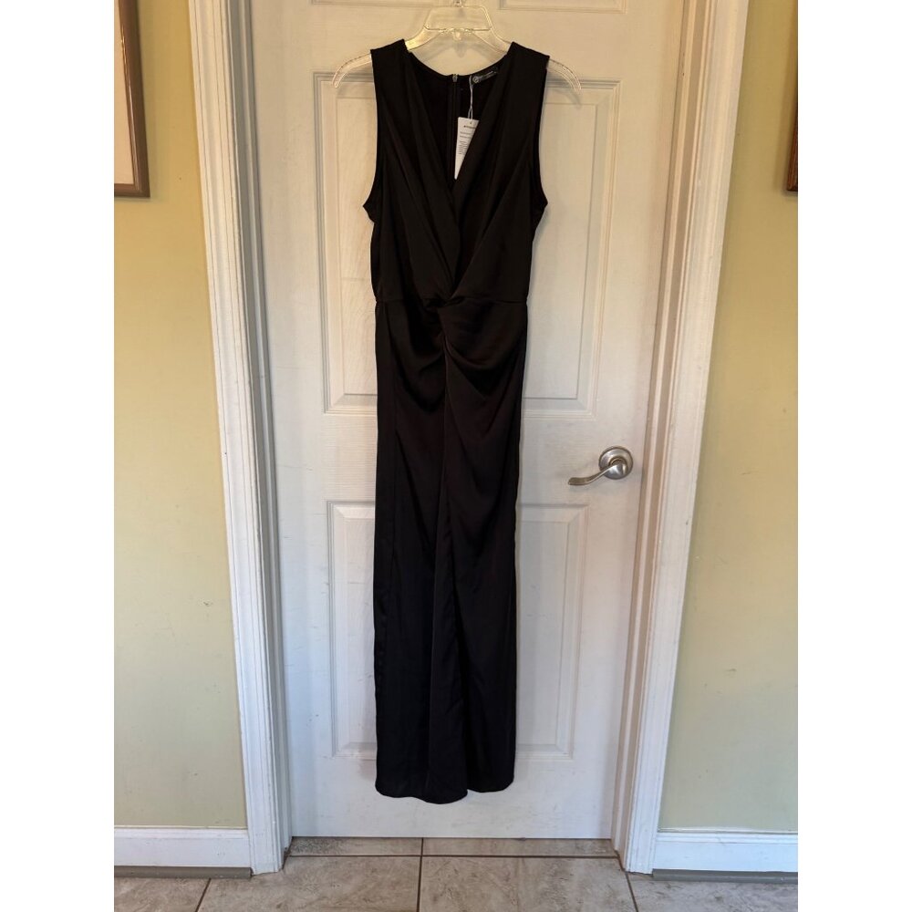 Prettygarden Womens Sleeveless Black Draped V-Neck Maxi Dress Large NWT